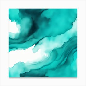 Beautiful teal cyan abstract background. Drawn, hand-painted aquarelle. Wet watercolor pattern. Artistic background with copy space for design. Vivid web banner. Liquid, flow, fluid effect. Canvas Print