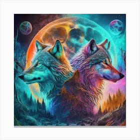 Two Wolves In The Moonlight 6 Canvas Print