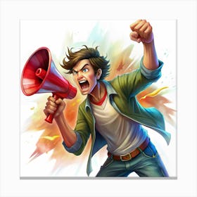 Man Holding A Megaphone And Shouting Canvas Print