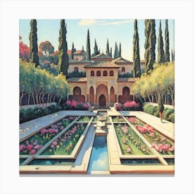 Gardens Of Alhambra Spain Vintage Botanical Art Canvas Print