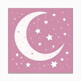 Pink Moon and Stars for Nursery Canvas Print