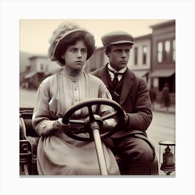 Early 20th Century Americana- Learning To Drive ~Reimagined Canvas Print