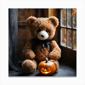 Teddy With Halloween Pumpkin Canvas Print