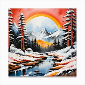 Sunrise Over Snowy Mountains Canvas Print