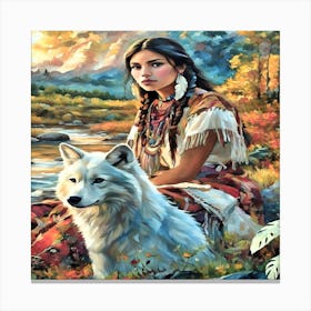 Native American Girl With Wolf-Drucke 09.12.2024--317eac4e Canvas Print