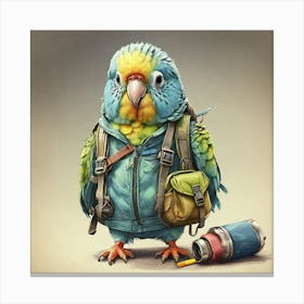 Parrot With Backpack 1 Canvas Print