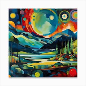 Painting of Yellowstone National Park with cosmic colors in style of Kandinsky 2 Canvas Print