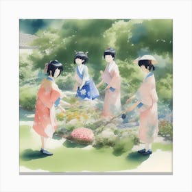 Girls In Kimono Canvas Print