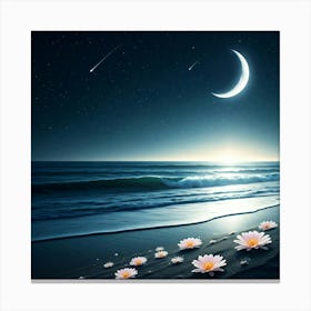 Moon And Flowers 1 Canvas Print