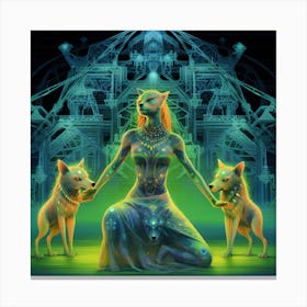 Woman With Three Wolves 1 Canvas Print