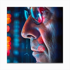 Man In Glasses Looking At Computer Screen Canvas Print