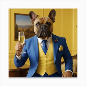 French Bulldog With A Glass Of Champagne Canvas Print