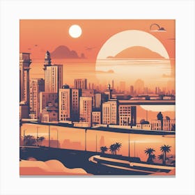 Cityscape At Sunset 3 Canvas Print