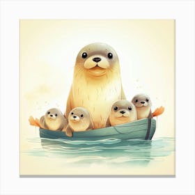 Family Of Seals In A Boat Leinwandbild