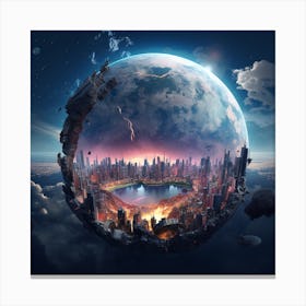 Igiracer Broken In Half Planet With Amazing City Inside 7 Canvas Print