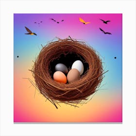 Colorful Birds In A Nest 12 Canvas Print