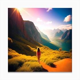 Woman Walking In The Mountains 3 Canvas Print