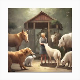 Girl And Her Animals Canvas Print