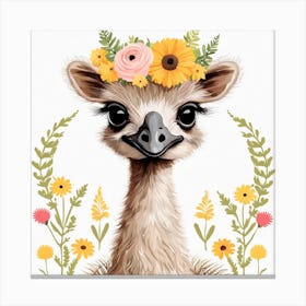 Floral Baby Ostrich Nursery Illustration (27) Canvas Print