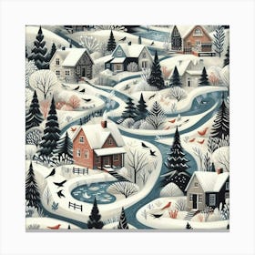 Winter Village Among The Rivers Canvas Print