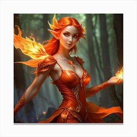 Elven Girl With Fire Canvas Print