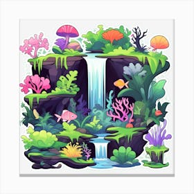 A Vibrant Coral Reef Teeming With Colorful Fish And Sea Creatures A Majestic Waterfall Cascading Do 542836891 (6) Canvas Print