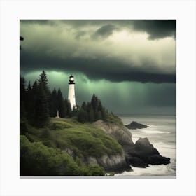 Lighthouse On The Coast Landscape Canvas Print