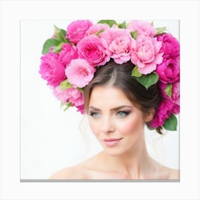 Beautiful Young Woman With Flowers In Her Hair Canvas Print
