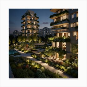 View Of The Residential Complex At Night Canvas Print