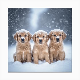 Golden Retriever Puppies In The Snow Canvas Print