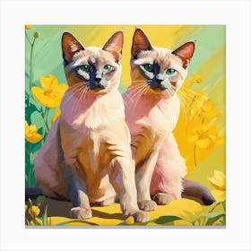 Flat Art Painting Adorable Two Burmese Cats, cats art Canvas Print
