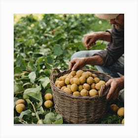 Farmer Picking Walnuts Canvas Print