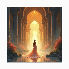 Graceful Queen In A Watercolor Luminous Palace 1 Canvas Print