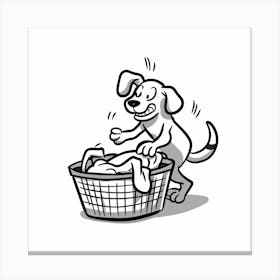 Dog In Laundry Basket Canvas Print