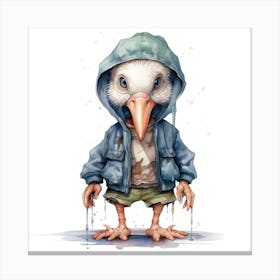 Watercolour Cartoon Stork In A Hoodie 2 Canvas Print