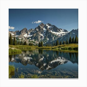 A Stunning Mountain Range With Snow Capped Peaks Reflecting In A Crystal Clear Alpine Lake Canvas Print