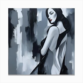 Contemporary Elegance: Monochrome Woman Portrait with Bold Red Lips Canvas Print