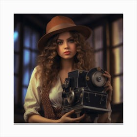 Vintage Girl With Camera 4 Canvas Print