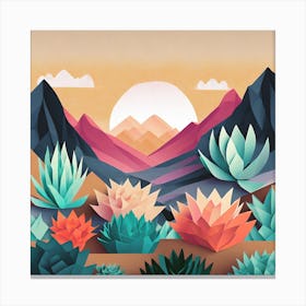 Firefly Beautiful Modern Abstract Succulent Landscape And Desert Flowers With A Cinematic Mountain V (10) Canvas Print