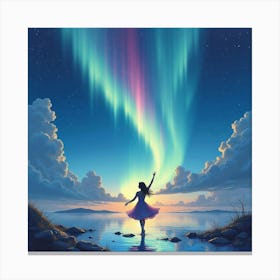 Watercolor Scene Of Dance Under A Shimmering Aurora 1 Canvas Print