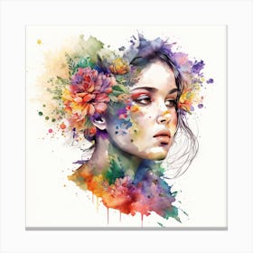 Watercolor Floral Woman #1 Canvas Print