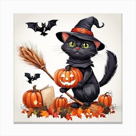 Cute Cat Halloween Pumpkin (65) Canvas Print