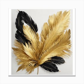 A Glimpse of Elegance Golden and Black Feathers Canvas Print