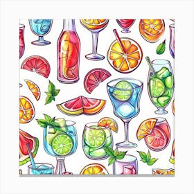 Seamless Pattern Of Alcoholic Drinks Canvas Print