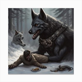 Wolf And Dog Canvas Print