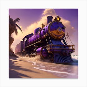 Locomotive Along The Beach Canvas Print