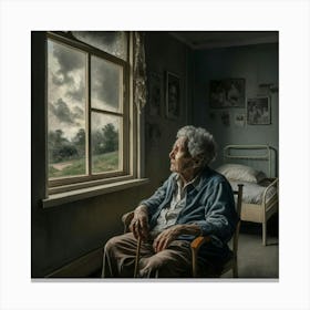 Old Lady Looking Out The Window Canvas Print