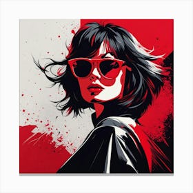 Girl In Red Sunglasses Canvas Print