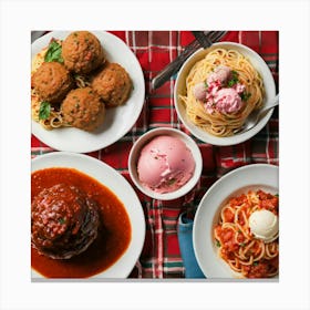 A Meal Of Spaghetti And Meat Balls Wall Art Decoration Canvas Print