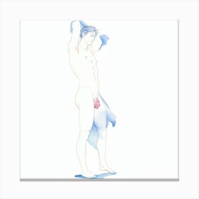 Naked gay Man in blue and pink Canvas Print
